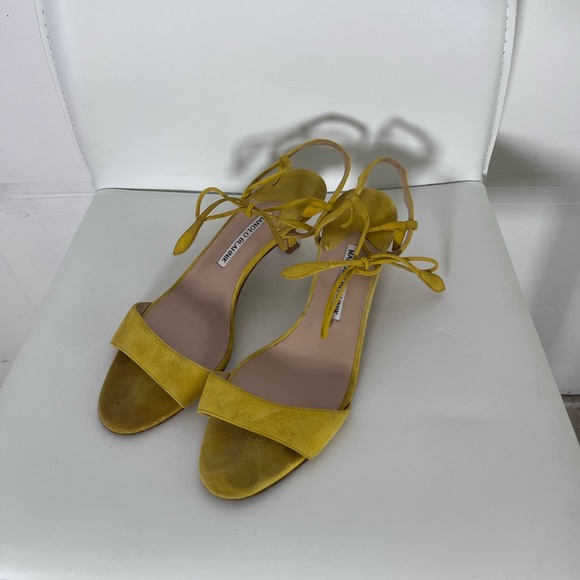Manolo Blahnik Yellow Open Toe Heels - Picture 1 of 4